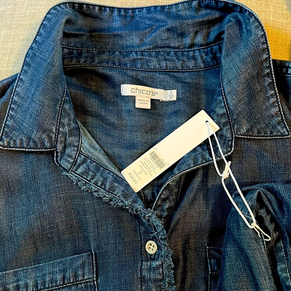 NWT! Chico’s Tencel Frayed Hem Shirtdress - Picture 11 of 13